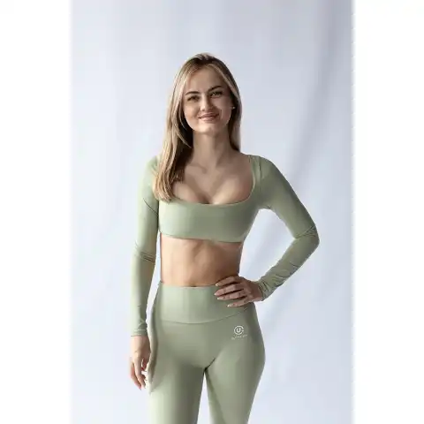 ULTIMA.LAB Športový béžový crop top biele logo